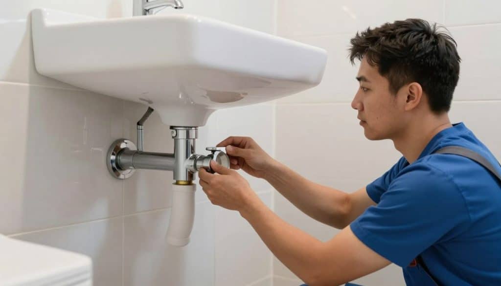 J Sewer & Drain plumber installing new fixtures in a Chicago bathroom renovation