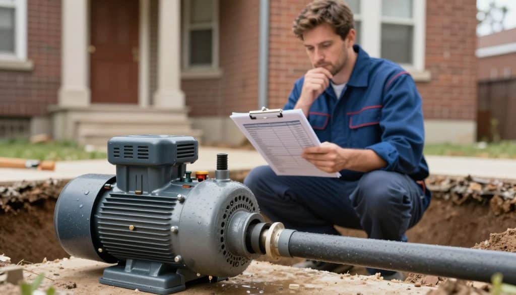 A detailed scene illustrating the cost breakdown of sump pump installation in Chicago, IL. In the foreground, a close-up of a mechanical sump pump, showcasing its components like the motor, float switch, and discharge pipe, covered in a subtle sheen of water for realism. In the middle ground, a professional plumber in a smart business attire is examining a cost breakdown chart on a clipboard, with a thoughtful expression, while standing next to a partially excavated basement area. The background features a soft focus of a traditional Chicago home, with brick walls and sturdy foundations, bathed in warm, natural lighting from a nearby window. The atmosphere combines a sense of professionalism and urgency in the plumbing work, with a focus on clarity and organization in the costs displayed. A detailed scene illustrating the cost breakdown of sump pump installation in Chicago, IL. In the foreground, a close-up of a mechanical sump pump, showcasing its components like the motor, float switch, and discharge pipe, covered in a subtle sheen of water for realism. In the middle ground, a professional plumber in a smart business attire is examining a cost breakdown chart on a clipboard, with a thoughtful expression, while standing next to a partially excavated basement area. The background features a soft focus of a traditional Chicago home, with brick walls and sturdy foundations, bathed in warm, natural lighting from a nearby window. The atmosphere combines a sense of professionalism and urgency in the plumbing work, with a focus on clarity and organization in the costs displayed.